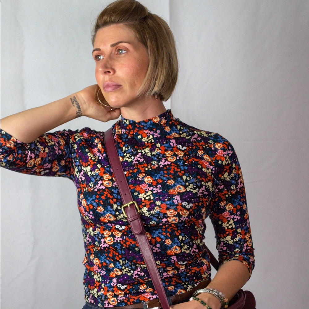 Forever 21 stretch floral mock neck